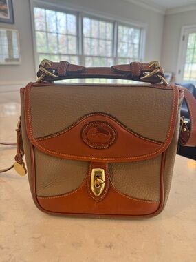 Dooney & Bourke Taupe and Brown Pebbled Leather Crossbody Bag
